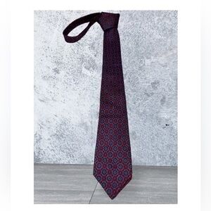 Pura Seta Made In Italy Red & Blue Print Classic Silk 2.5” Like New